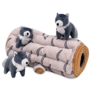 Zippy Paws Zippy Burrow Interactive Dog Toy – Log + 3 Wolves